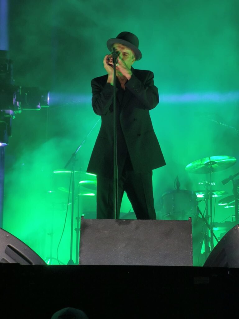 Thåström concert Karlstad – Thåström at the microphone in green stage light.
