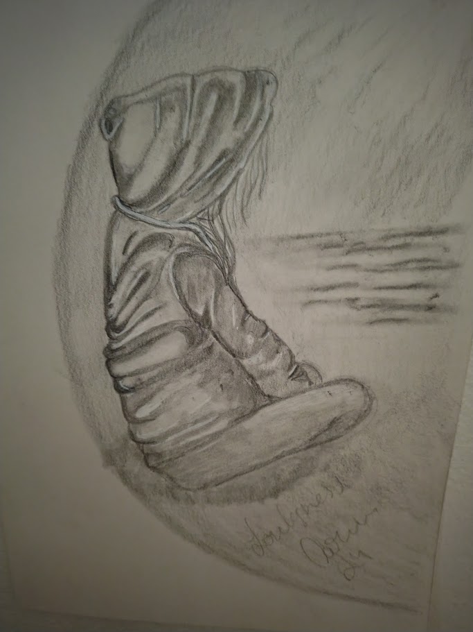 Barn med NPF i skolan – blyertsteckning av ett barn som drar sig undan när världen blir för mycket