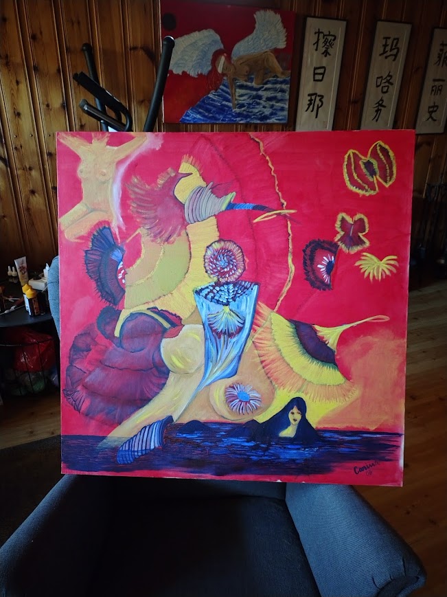 ADHD in everyday life – creativity expressed in painting, red and yellow abstract