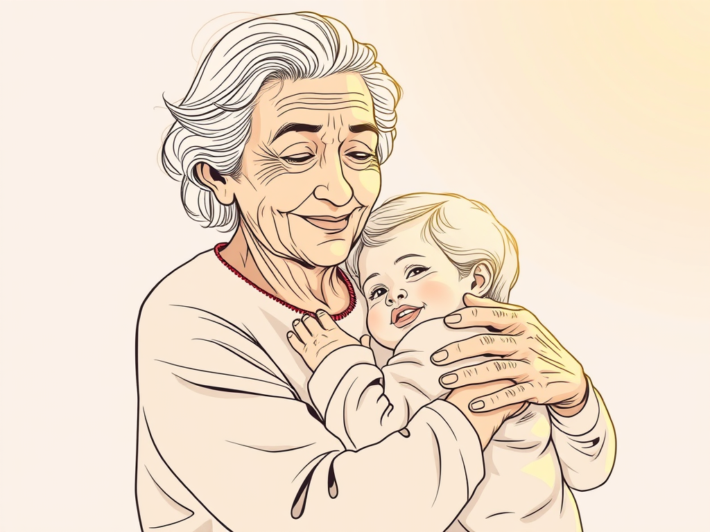A grandmother holding a child in a warm, safe embrace – a safe hug for children