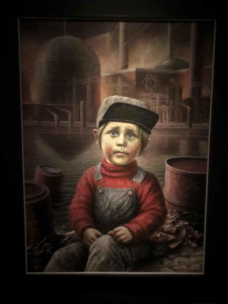 Art and creativity in everyday life – child figure and industrial background in art