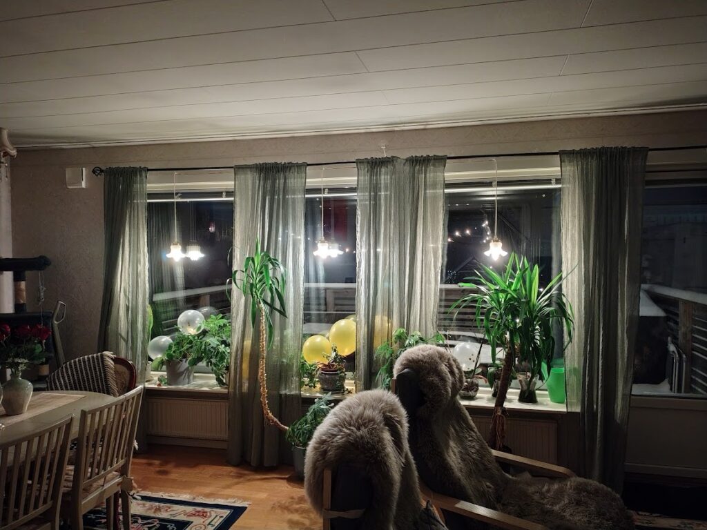 The meter of life – living room with plants, reused lighting, and quiet presence
