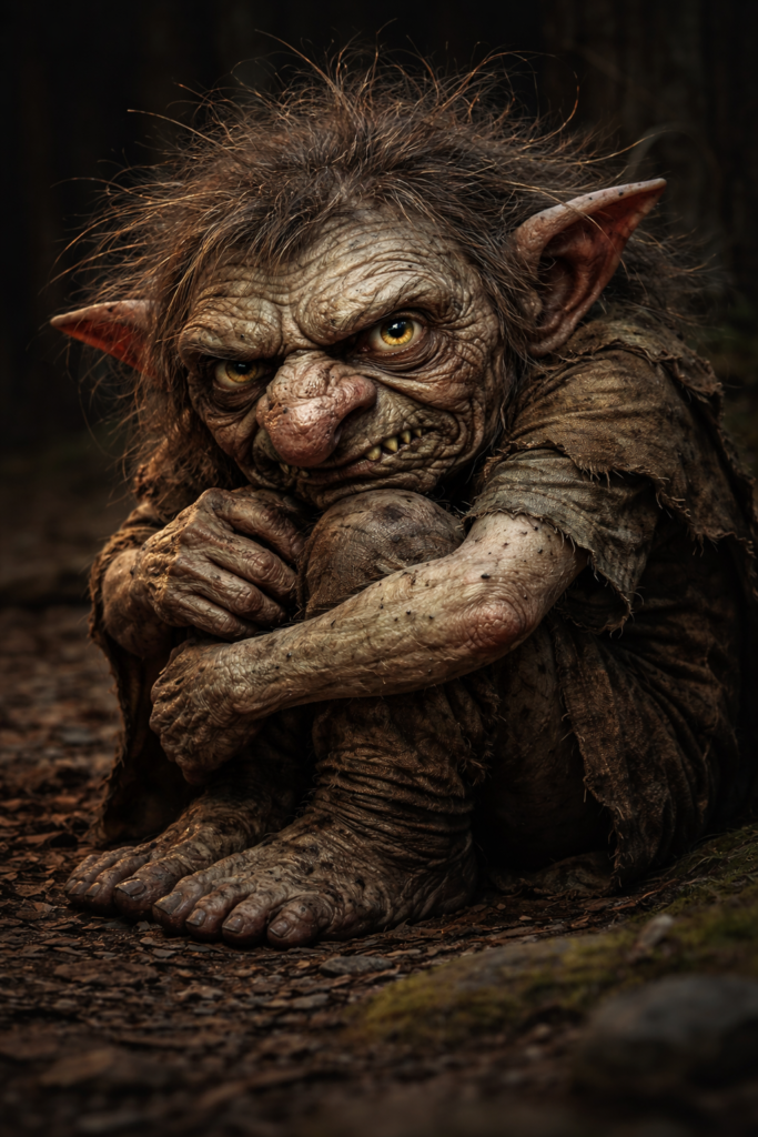 Litet mörkt troll som symboliserar egot och tankens påverkan på självkänslan